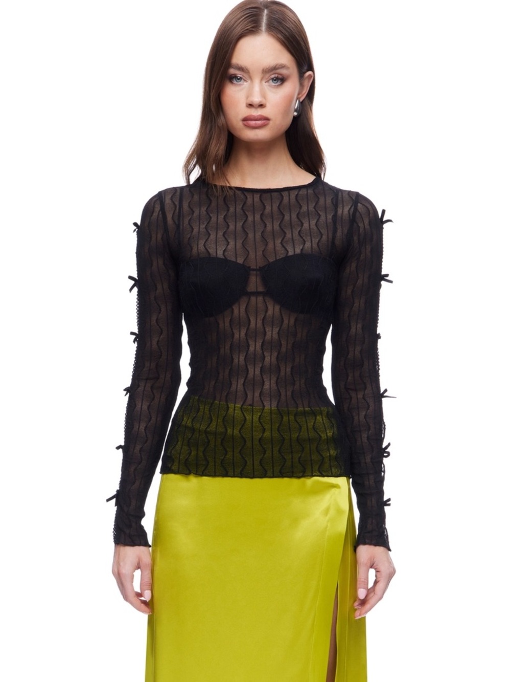 Second Skin Mesh Bow Sleeved Top M